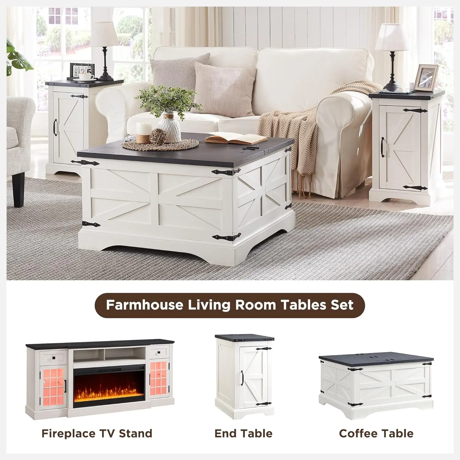 JXQTLINGMU Farmhouse Lift Top Dining Coffee Table with Storage 36