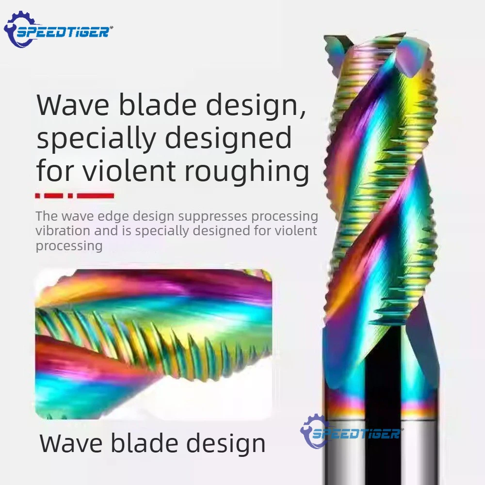 SPEEDTIGER M35 HSS Cobalt 5% Rough End Mill DLC Colorful Coating Wave Edge Roughing Milling Cutter For Aluminum CNC Router Bit