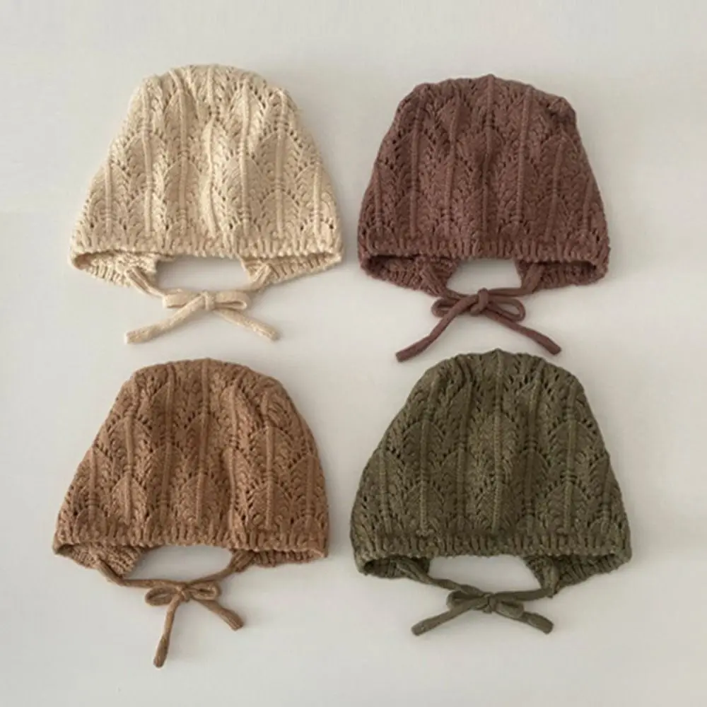 Vintage Flower Design Children Knitted Hats Warm Cotton Parent-child Hats Handmade Crochet Hat Autumn Winter