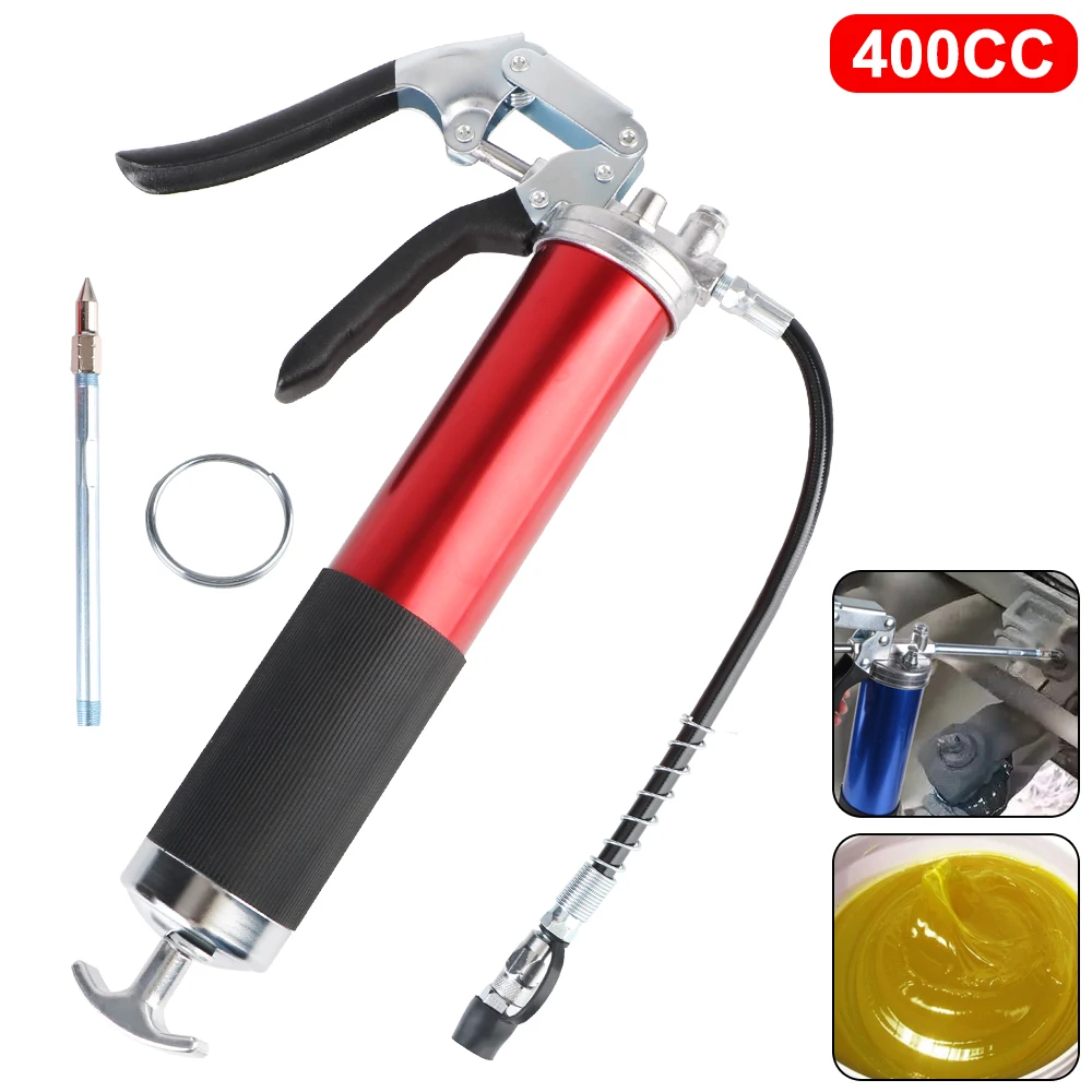 

Oil Pistol Grip Pump Coupler With 2pcs Hose Adapter High Pressure Grease Gun Filler ​400CC Greasing Injection 6000-7000psi