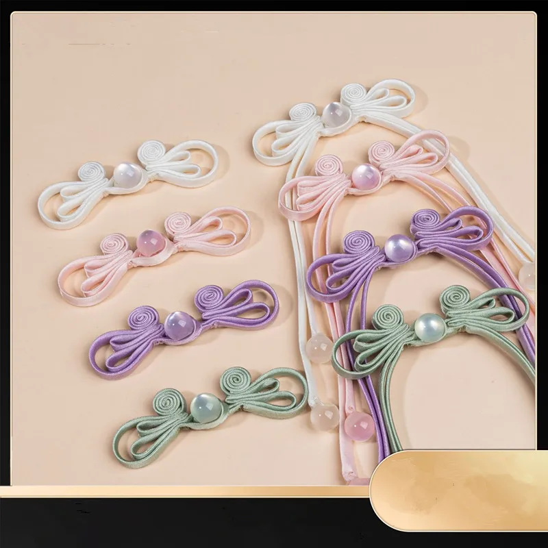 5 paires de fermetures de grenouille chinoises tissées à la main avec perles de Jade, boutons à longue queue pour Qipao, Hanfu, costume Tang, tenue chinoise