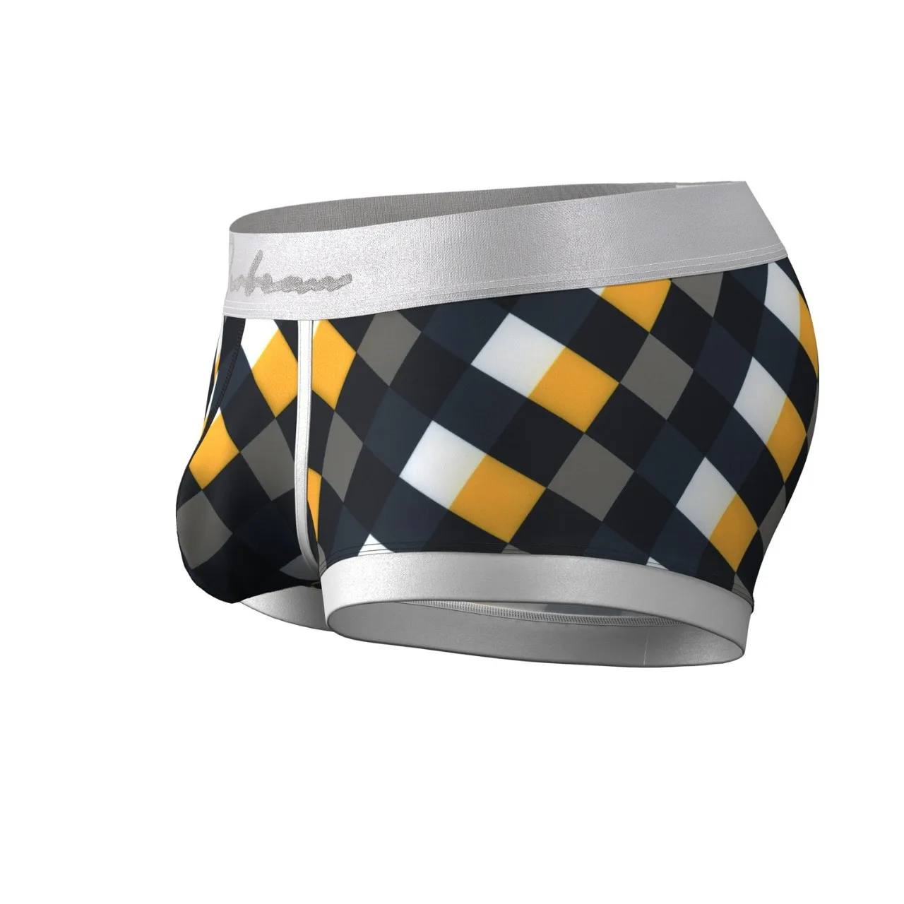 Men Flat‑Angle Underpants SEOBEAN Rhombus Print Polyester Quick Dry Fashion Daily Boxer Briefs
