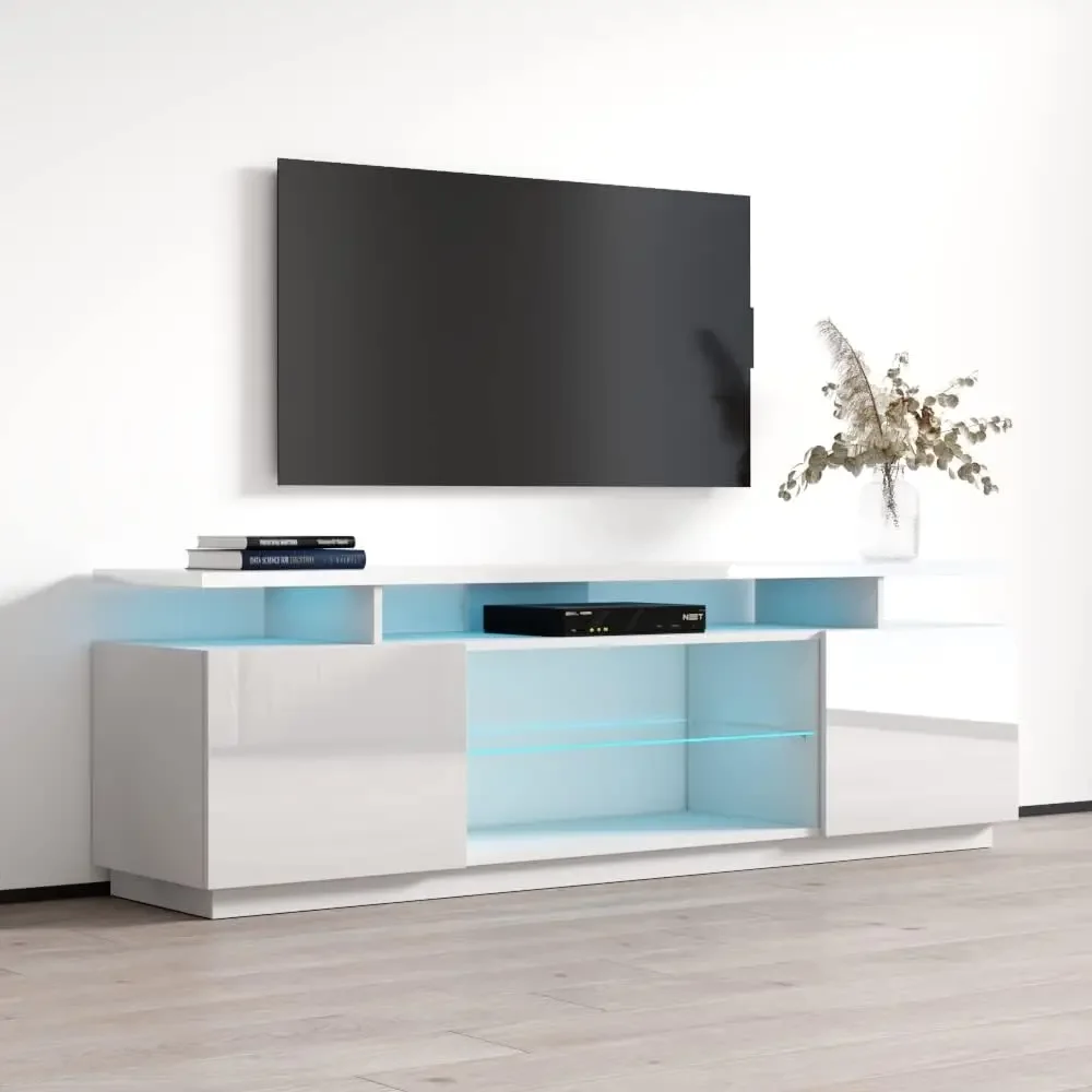 TV Stand with Matte Glossy Finish - Modern High Gloss TV Stand with Storage Cabinets