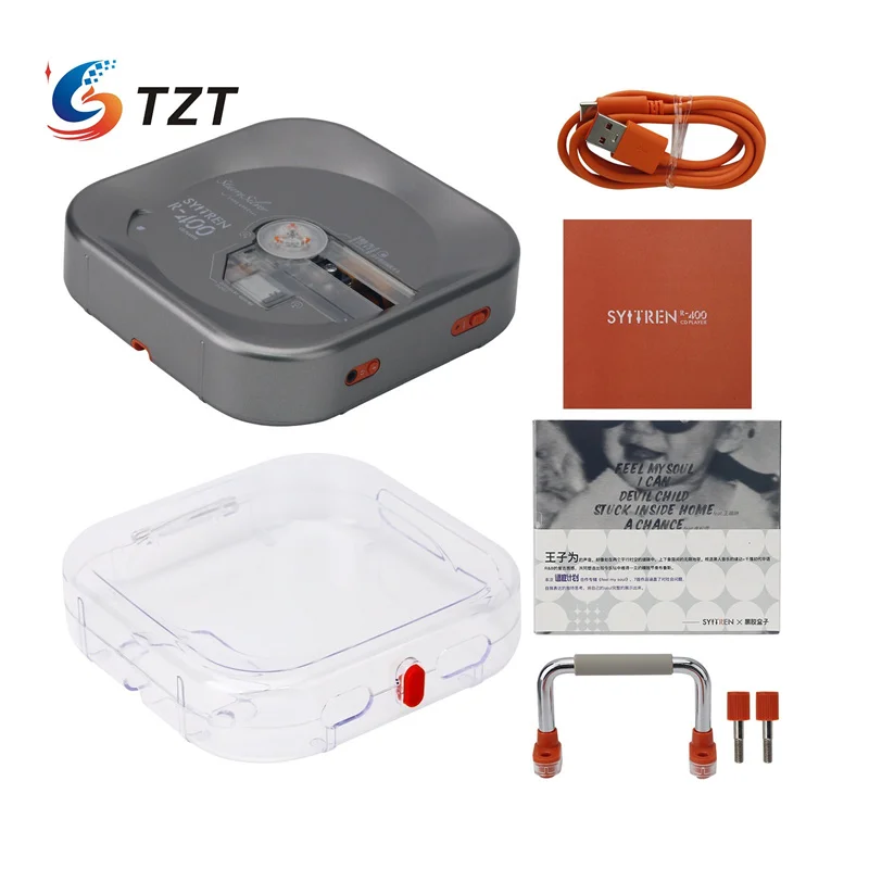 

TZT Syitren Silvery/Black Kit Version R400 Retro CD Player Bluetooth5.3 Audio Player Support CD/CD-R/CD-RW with Protective Case
