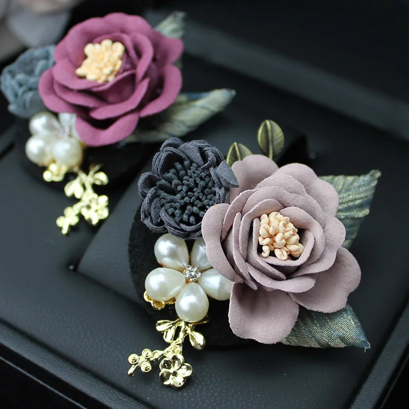 Chinese Style Handmade Satin Ribbon Flower Brooch Elegant Faux Pearl Lucky Auspicious Lapel Pin For Women Blazer Coat Dress Wear