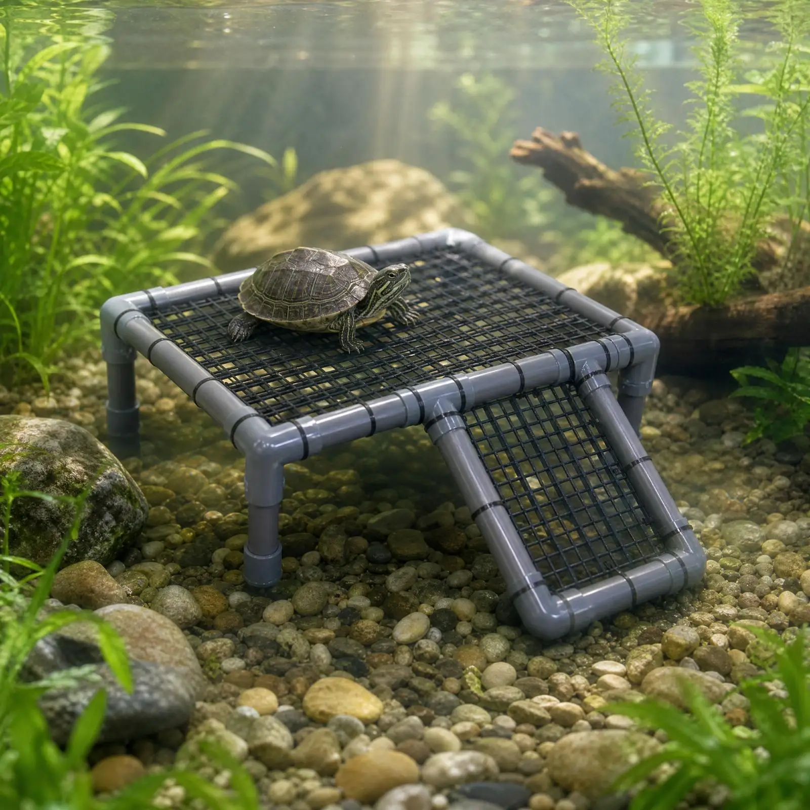 Raised Reptile Ramp with Stainless Steel Frame Elevated Turtle Climbing Base