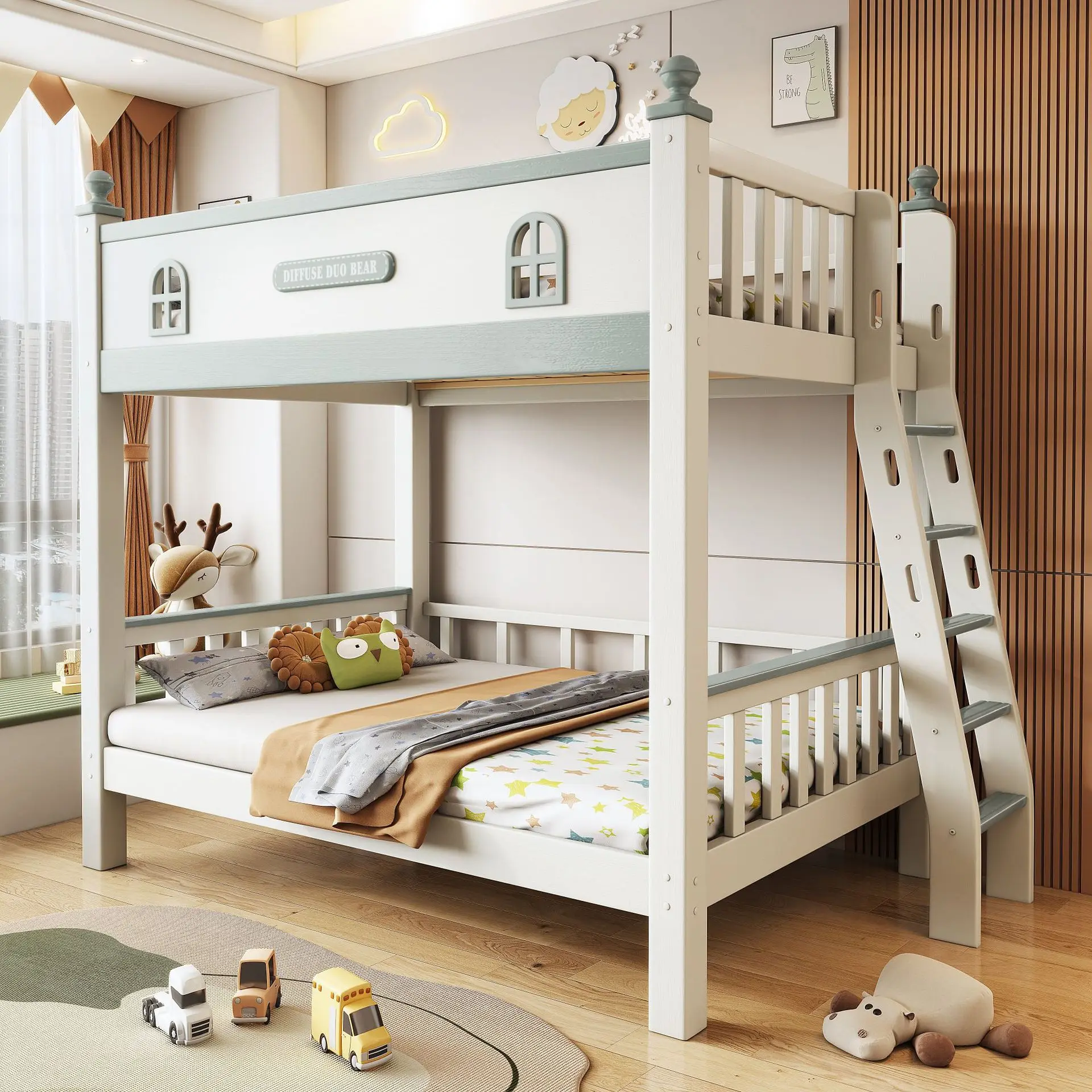 All solid wood bunk beds Creative solid wood bunk beds Small size children students two high and low beds