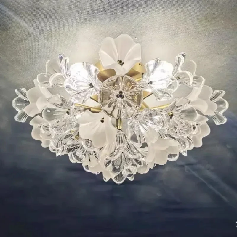 Light Luxury Jasmine Flower Crystal Glass Ceiling Light, Living Room, Dining Room, Bedroom, Foyer, Aisle, Low Floor Light