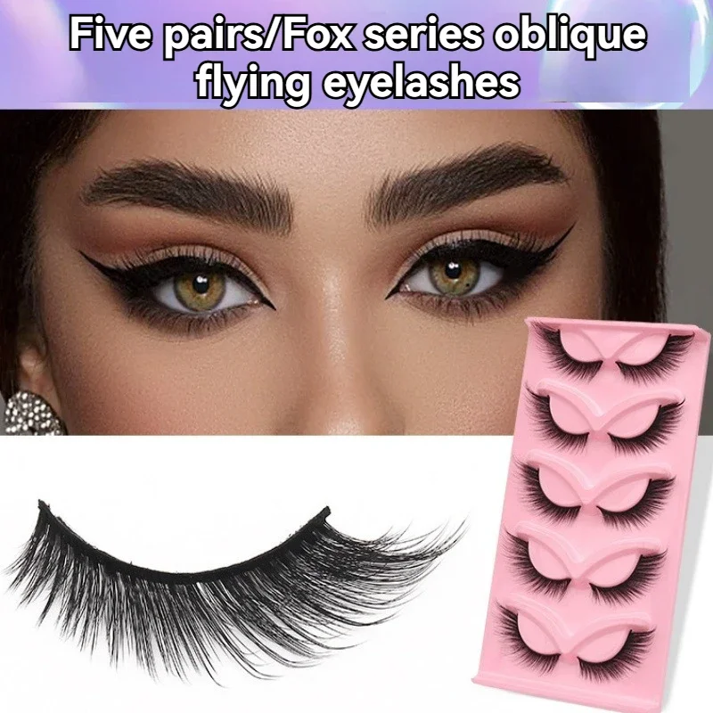 5 paia Ciglia Cat Eye Ciglia finte visone Ciglia con estremità alate Ciglia allungate Ciglia finte Estensione ciglia lunghe naturali