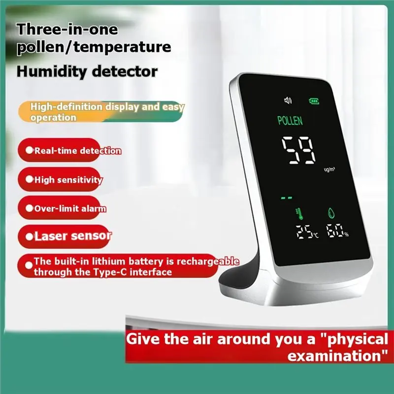 Pollen Measurement Meter Real-Time Monitoring Rechargeable Supports Data Storage Detector Temperature Humidity Detection