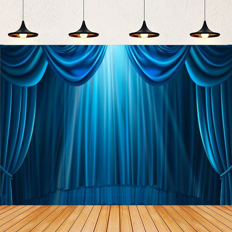 

Photography Backdrop Blue Curtain Theater Stage Show Background Party Decoration Banner Photo Studio Props Poster