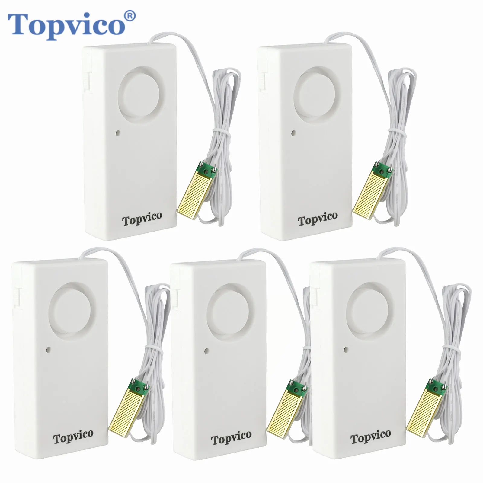 Topvico 5pcs Water Leakage Sensor Detector Leak Alarm Flood Detection 120dB Alert Wireless Home Security System