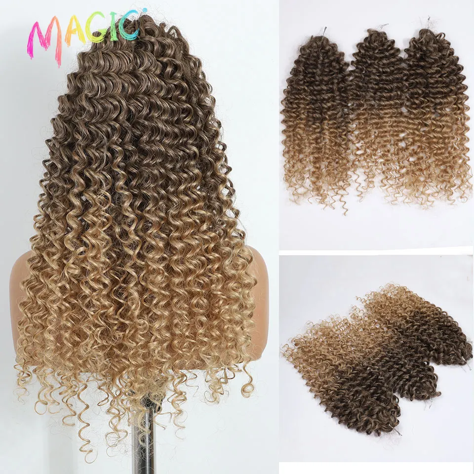 Magic 24 Inch Brown Blonde Deep Wave Synthetic Hair Bundles High Temperature Fiber Crochet Braiding Hair Extensions For Women