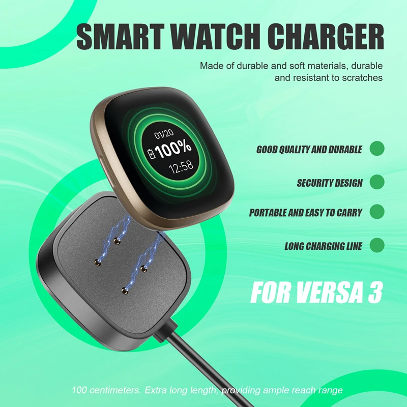 2Pack 3.3 FT Charger Cable USB Charging Dock For Fitbit Sense/Versa 3 Smartwatch