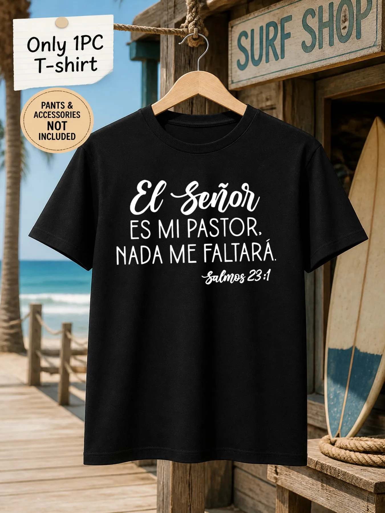 1pc Mens Graphic T Shirt El Senor Es Mi Pastor Nada Me Faltara Salmos 23 1 Short Sleeve Crew Neck[solely 1pc T-SHIRT]