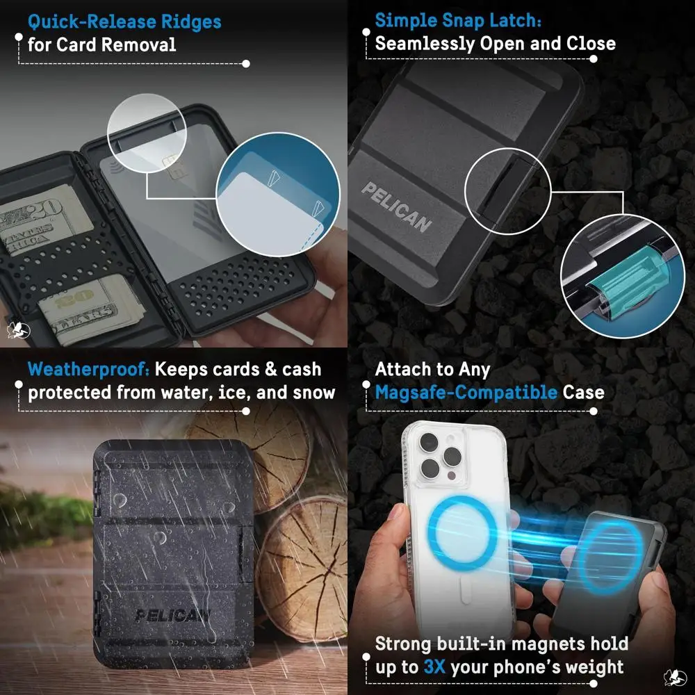 

MagSafe Wallet for iPhone - Heavy Duty MIL-STD Snap-On Phone Magnetic Wallet and Phone Card Holder - Detachable and Slim Hard Ca