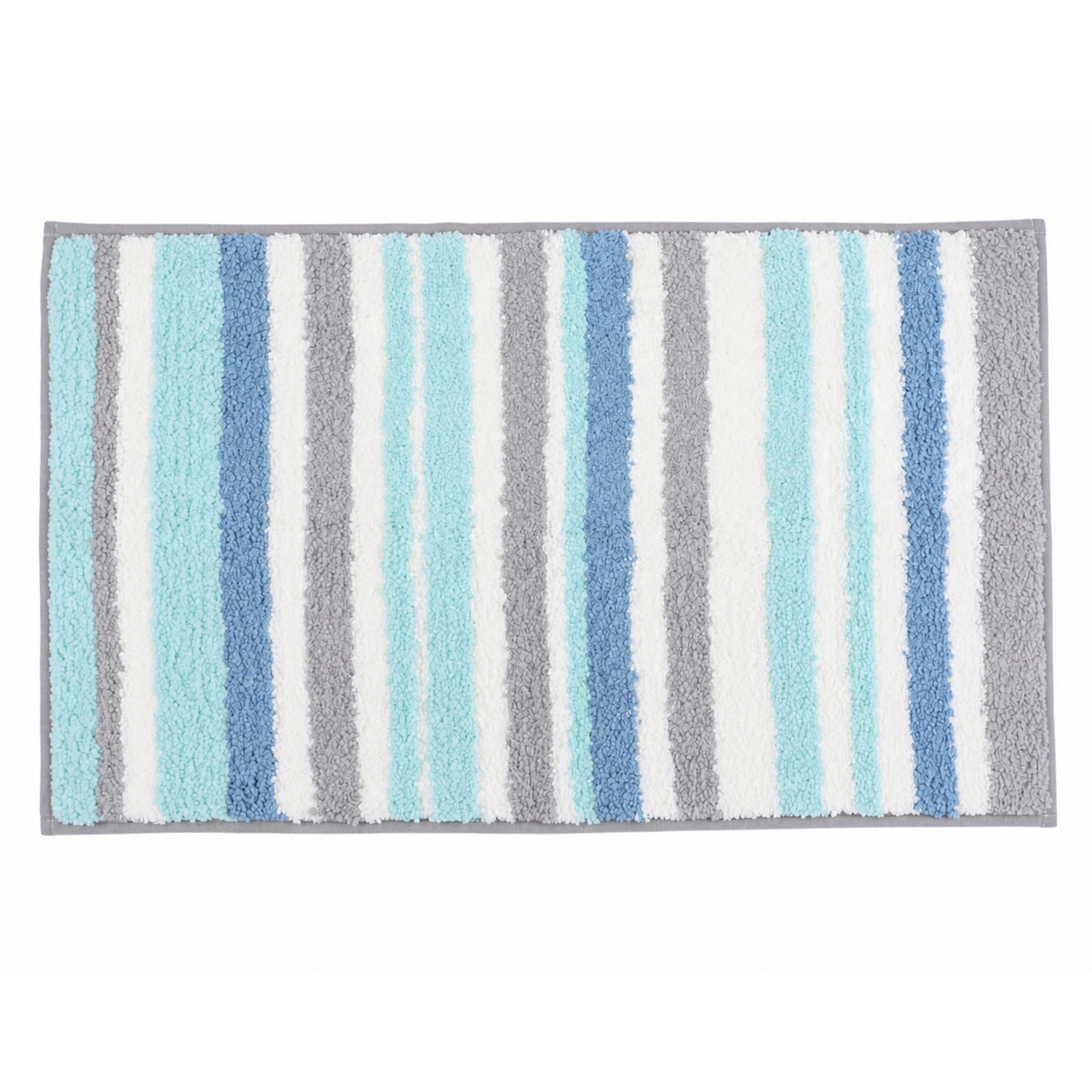 

Absorbent striped non-slip quick-dry washable bath mat in blue measuring 30 by 17 inches