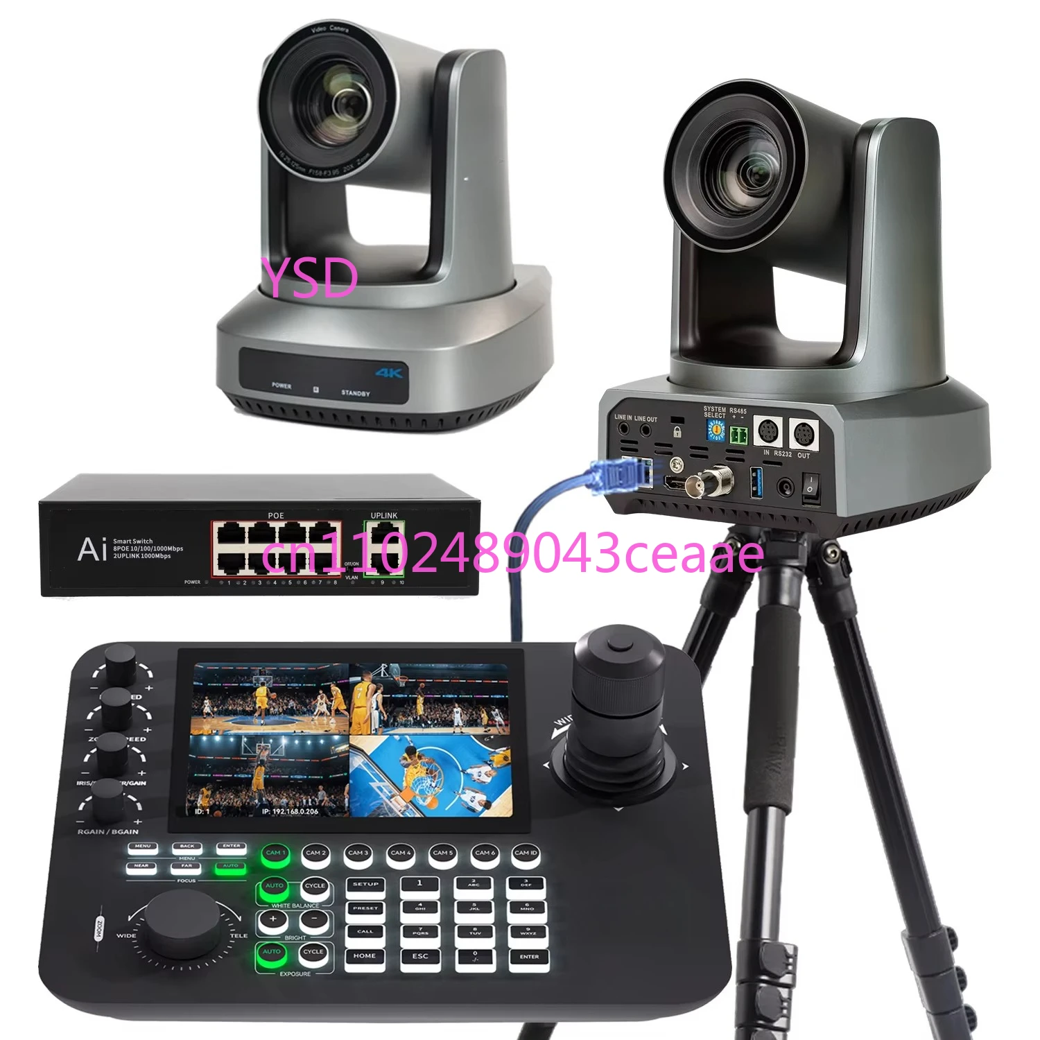 2Pcs 20x Zoom 4K 60fps NDI PTZ Conference Camera Auto Tracking Camera + KB300PRO PTZ Camera Keyboard Controller