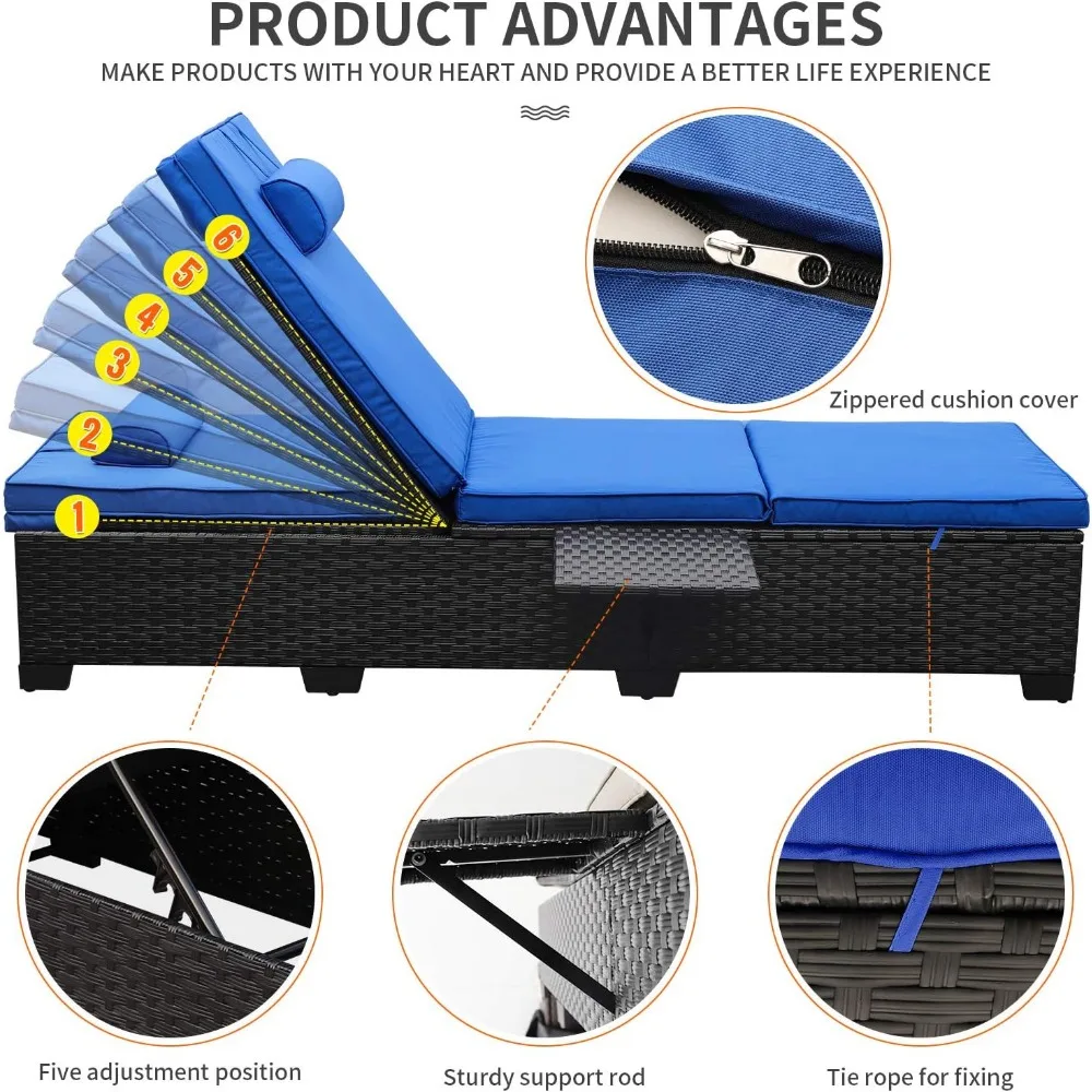 Outdoor Chaise Lounge Chair PE Wicker Patio Furniture Set of 2 Black Rattan Pool Lounge Chairs Adjustable Backrest