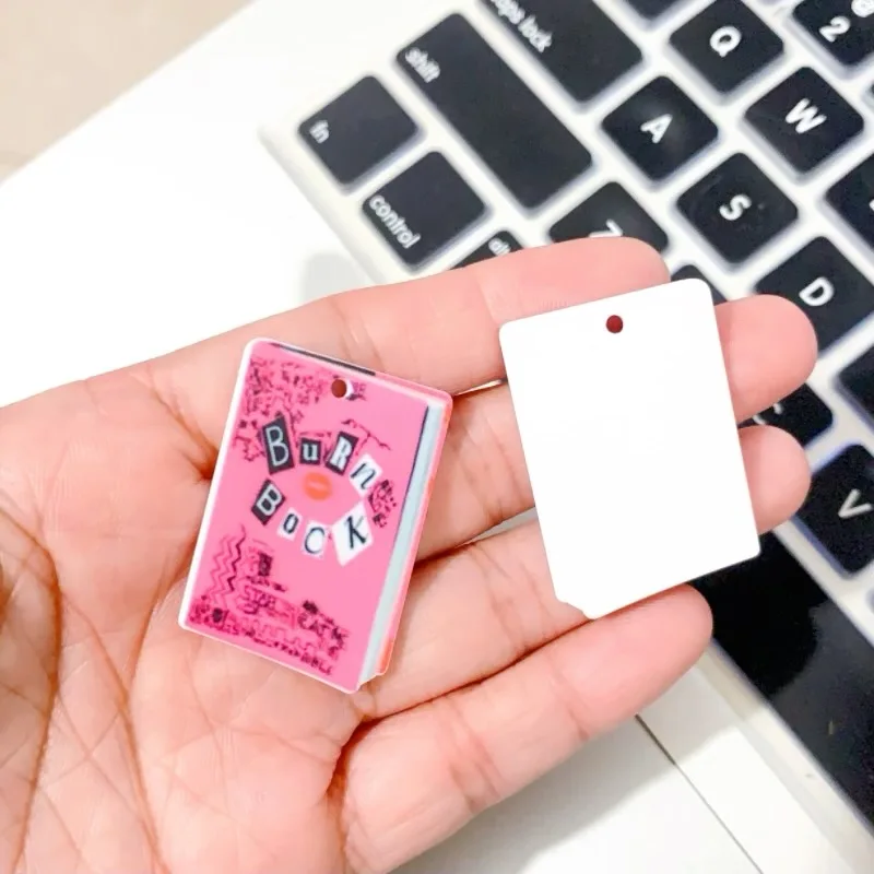 Pink Burn Book Acrylic Pendant Charms EFor DIY Earrings Jewelry Making Finding Crafts Accessories Supplies 10PCS