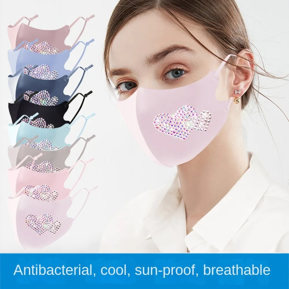 Máscaras de Diamante Respiráveis, Lavável, Reutilizável, Protetor Solar, Anti-UV, Pele-Amigável, Seda Gelada, Quatro Estações, Novo