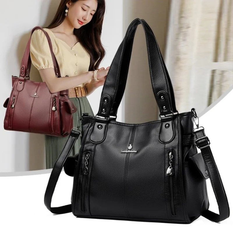

Luxury High-End Tote Bag Minimalist Leather For Women Solid Color Casual Large Capacity Unique Design