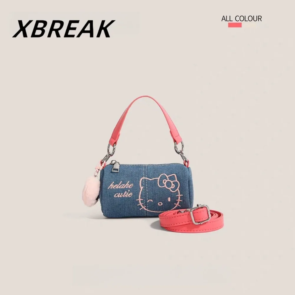 Kawaii HelloKitty حقائب النساء الدنيم حقيبة يد الكرتون حمل اسطوانة حقيبة الكتف حقيبة كروسبودي الفتيات المحفظة هدايا عيد الميلاد