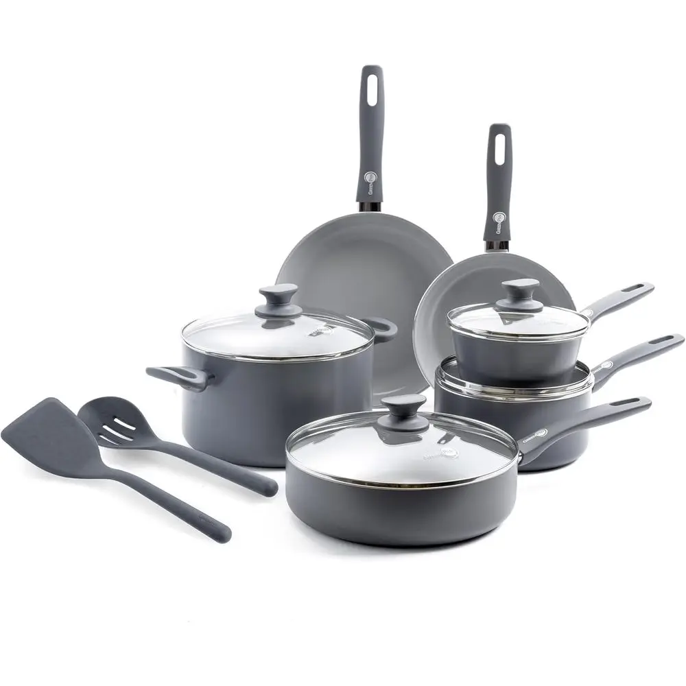 

Набор посуды Ceic из 12 предметов с антипригарным покрытием и удобными ручками, можно мыть в посудомоечной машине, серый