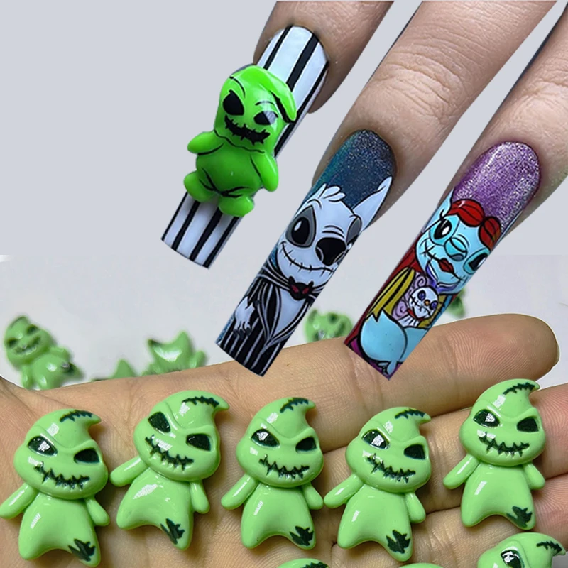 

Resin Green Ghost Flatback Cabochon Nail Charm Halloween Decorations Gems Glitter Acrylic DIY Nail Art Accessories