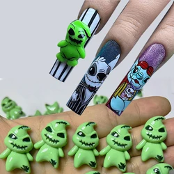 Resin Green Ghost Flatback Cabochon Nail Charm Halloween Decorations Gems Glitter Acrylic DIY Nail Art Accessories