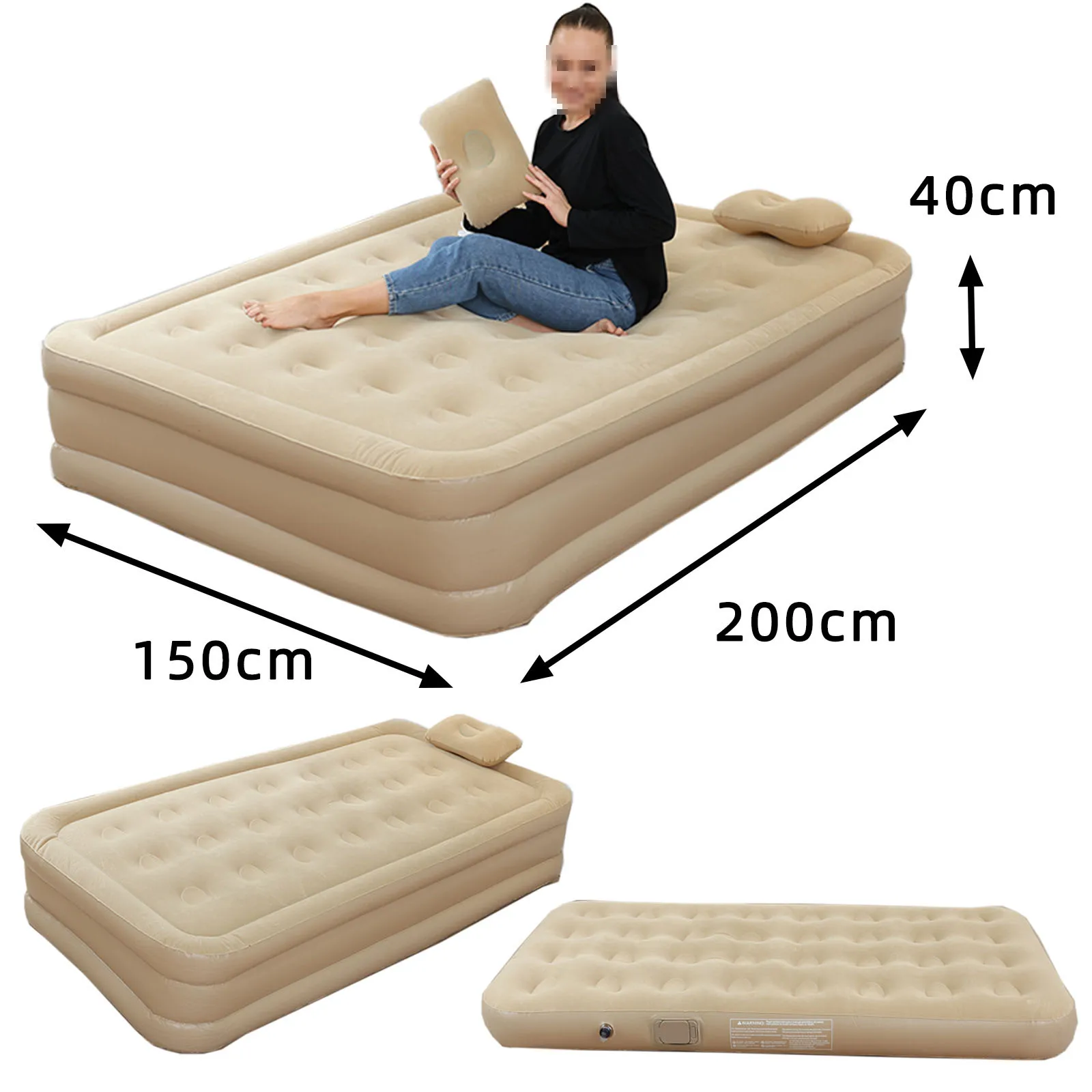 New Outdoor Air Mattress Flocking Pvc Inflatable Bed Built-in Pump Single and Double Automatic Air Mattress