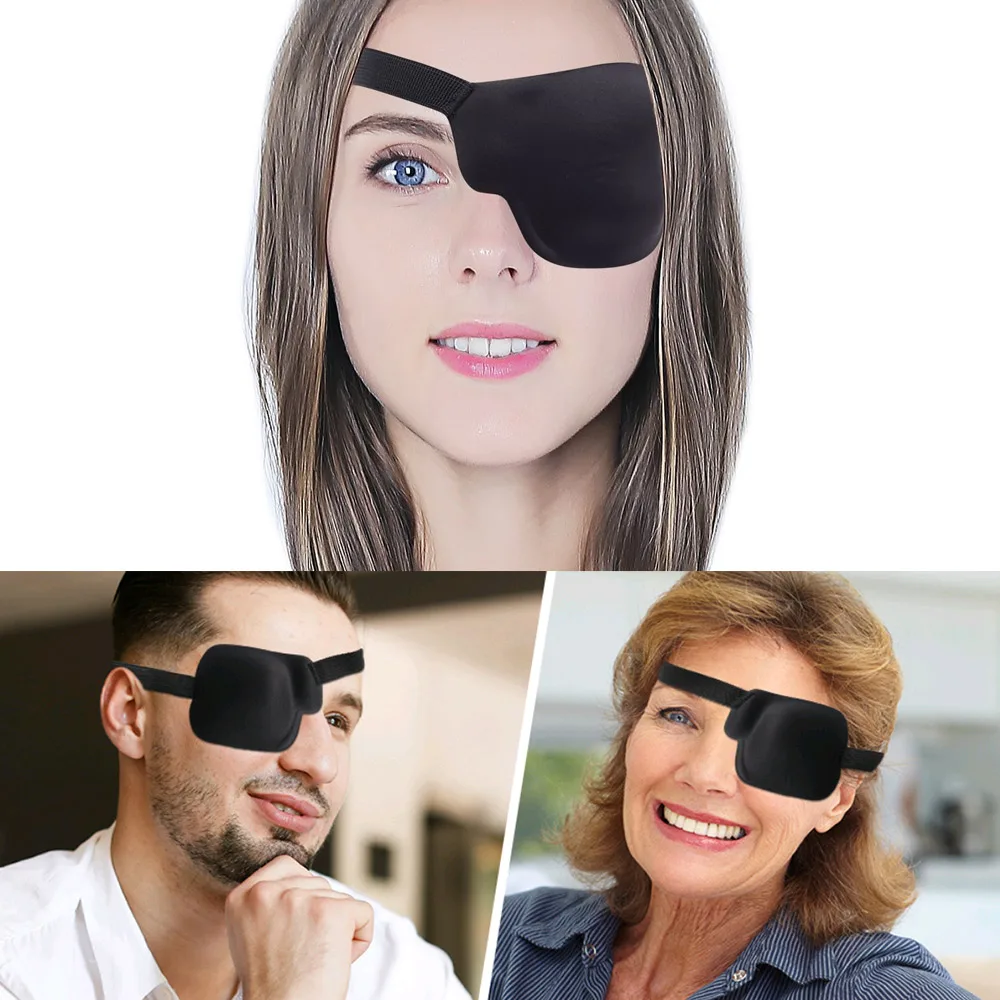 1Pc Universal Washable 3D One Eye Eyepatch Eye Unisex Adjustable Concave Eye Patch Pirate Cosplay Costume Black Single EyePatch