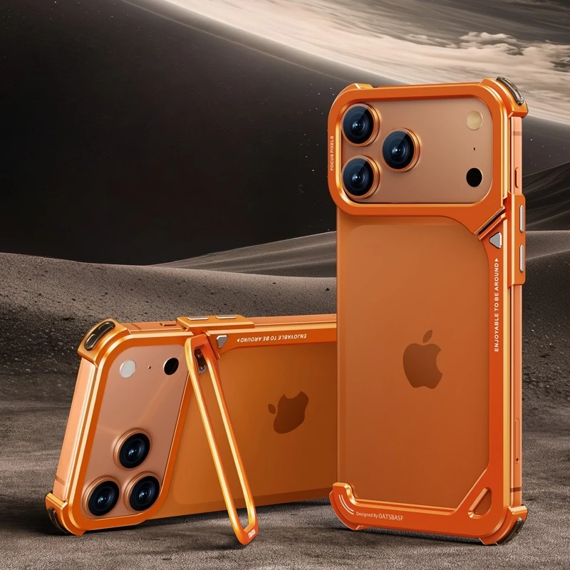 Oatsbasf 9-förmige rahmenlose Metall-Handyhülle für iPhone 17 Pro Max/Pro/Air mit Ständer, MagSafe, minimalistischer Stoßfänger, stoßfeste Abdeckung – Detail 6