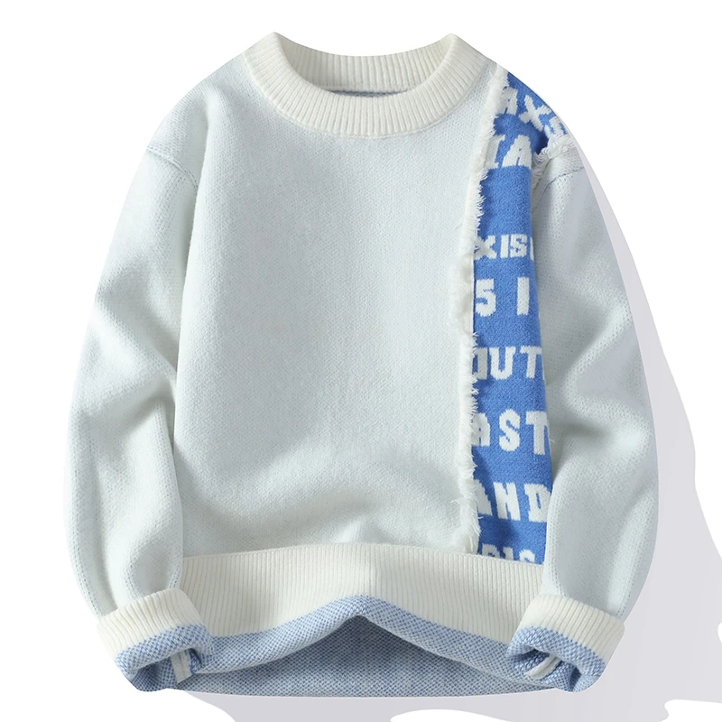 

men's autumn winter long sleeves knit sweater round neck jacquard letter pattern pullover leisure fashion trend men's clothing