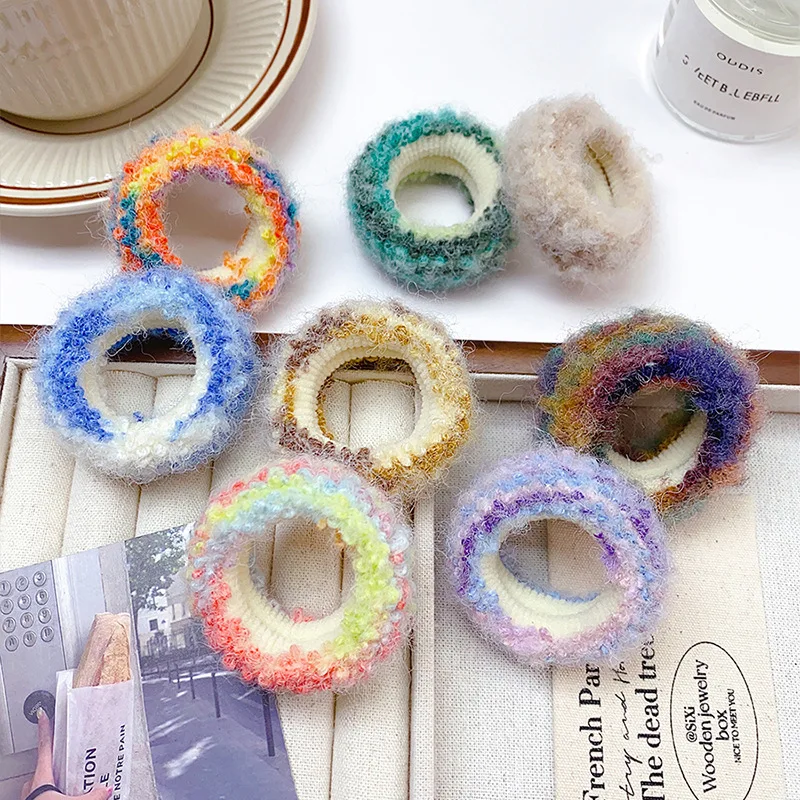 Tie Dyed Colored Hair Loops Girl High Ponytail Towel Loop Headband High Elastic Rubber Band Plush Headwear Meatball Head