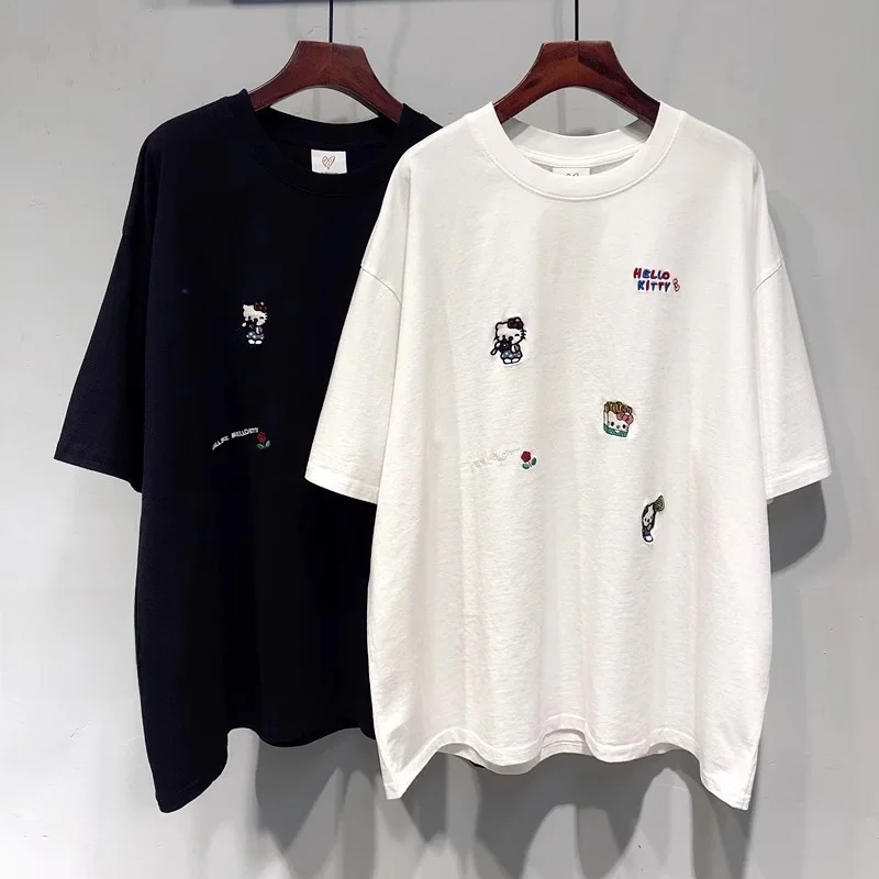 

Очень большой размер, 300 пу, вышитый, с милым мультяшным рисунком, в корейском стиле, свободный женский топ-футболка, омолаживающий, для весны...