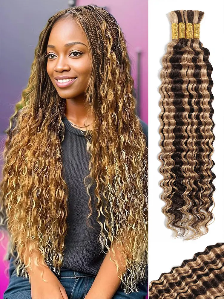 

4/27 пучки волос с глубокими волнами без утка для косичек в стиле бохо, 100% пучки человеческих волос, плетение бразильских волос, человеческие волосы