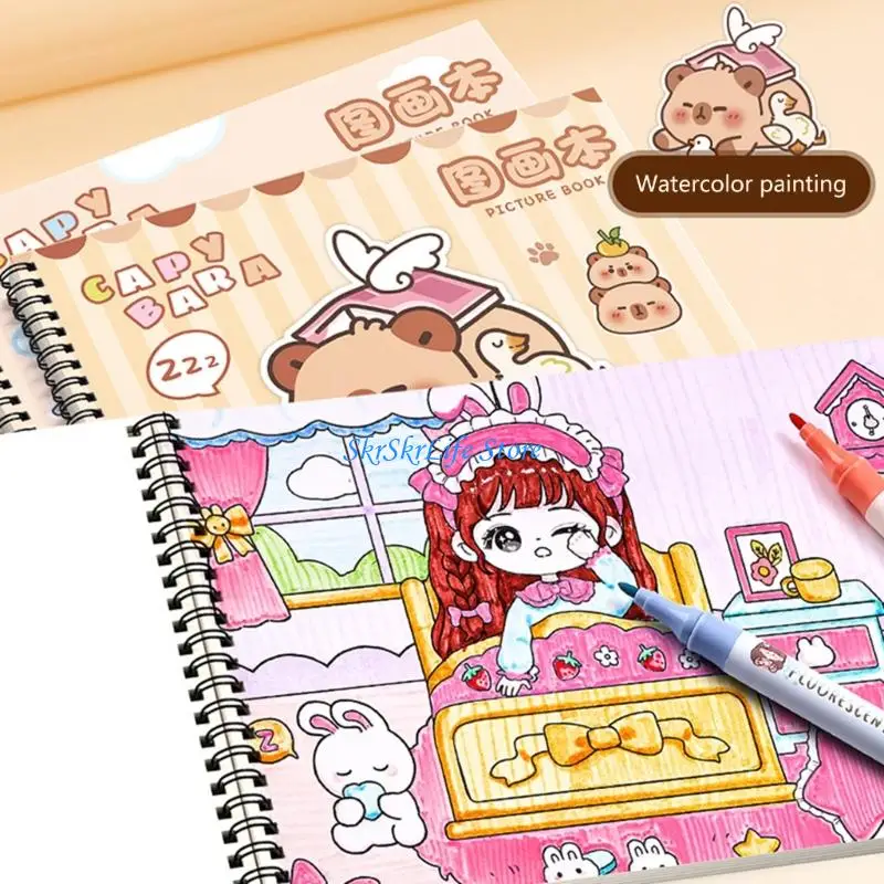 E65E دفتر رسم مزدوج لفائف 100GSM دفتر رسم ورقي سميك مجلة رسم محمولة لرسم الطالب الفنان #3