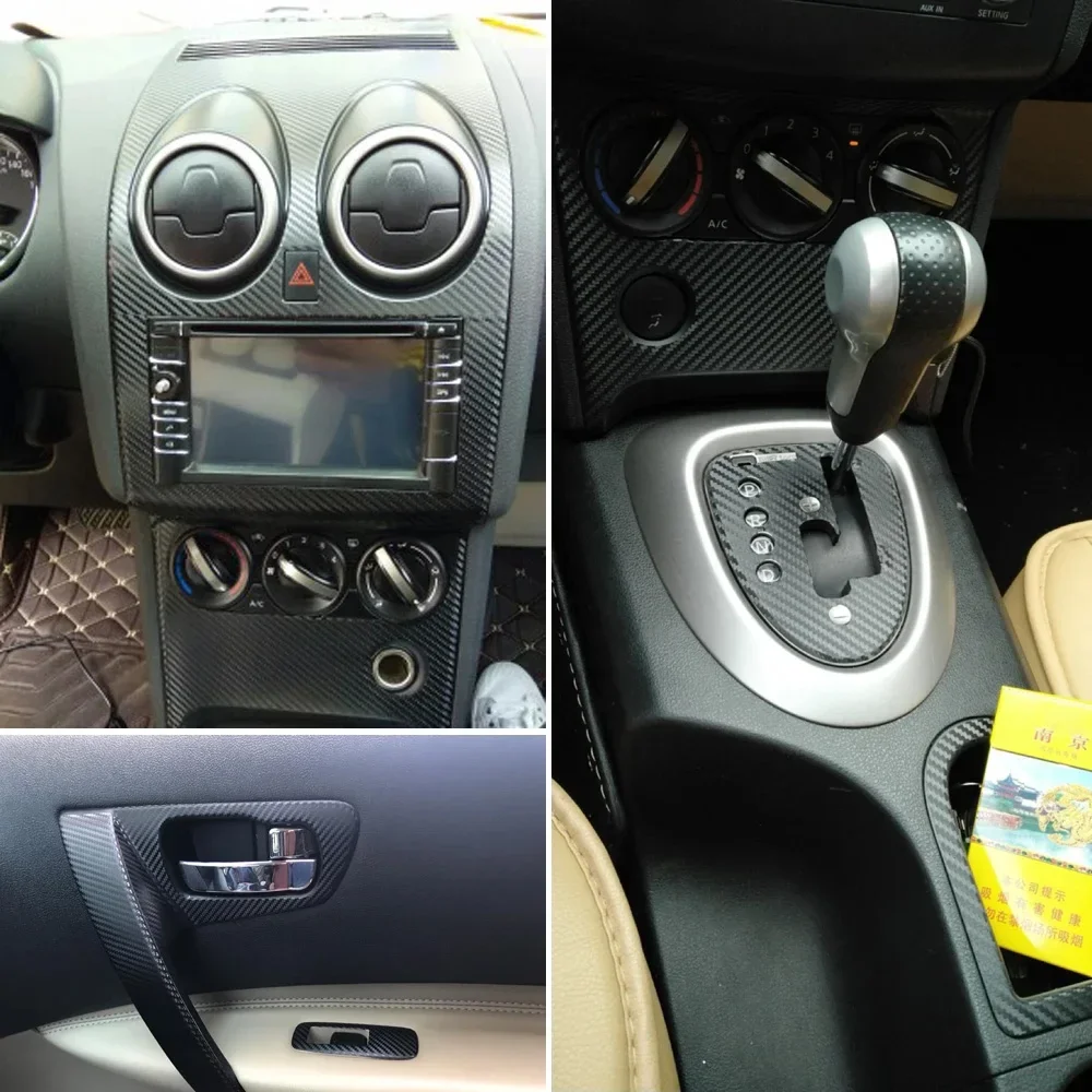 For Nissan Qashqai 2006-2015 J10 Interior Central Control Panel Door Handle Carbon Fiber Stickers Decals Car styling Accessorie
