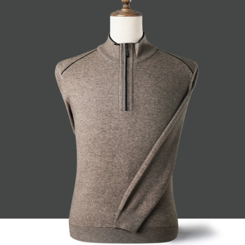 

2025 Men's Autumn and Winter Velvet Yarn Raglan Sleeves, Half Zipper Knitted Sweater Pullover, Duplicate Item Number