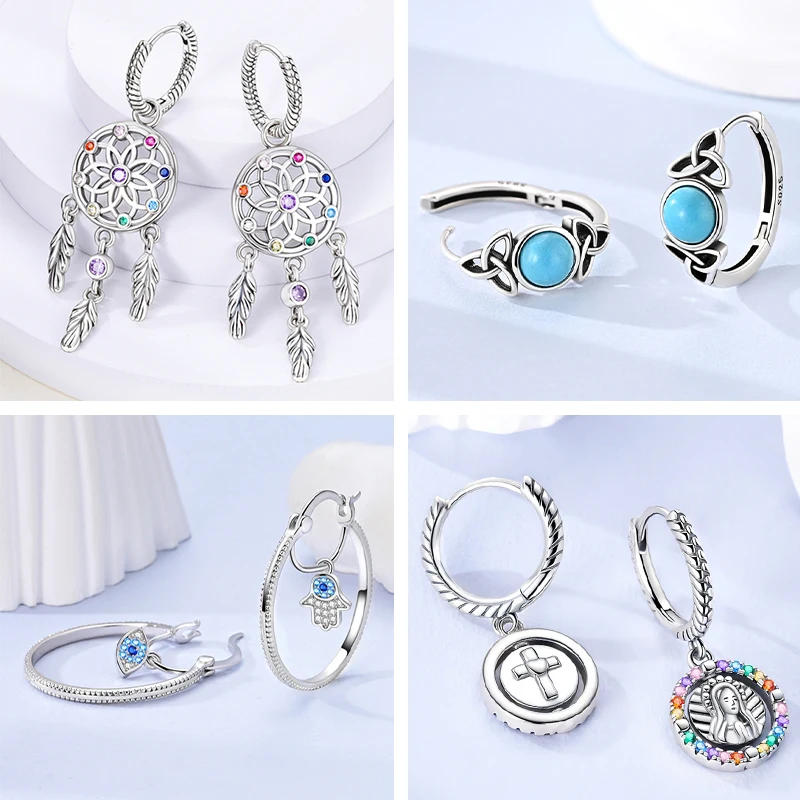 

Original 925 Sterling Silver Zirconium Earrings Snakebone Pattern Cross Hoop Earrings For Women Party Fine Earring Jewelry