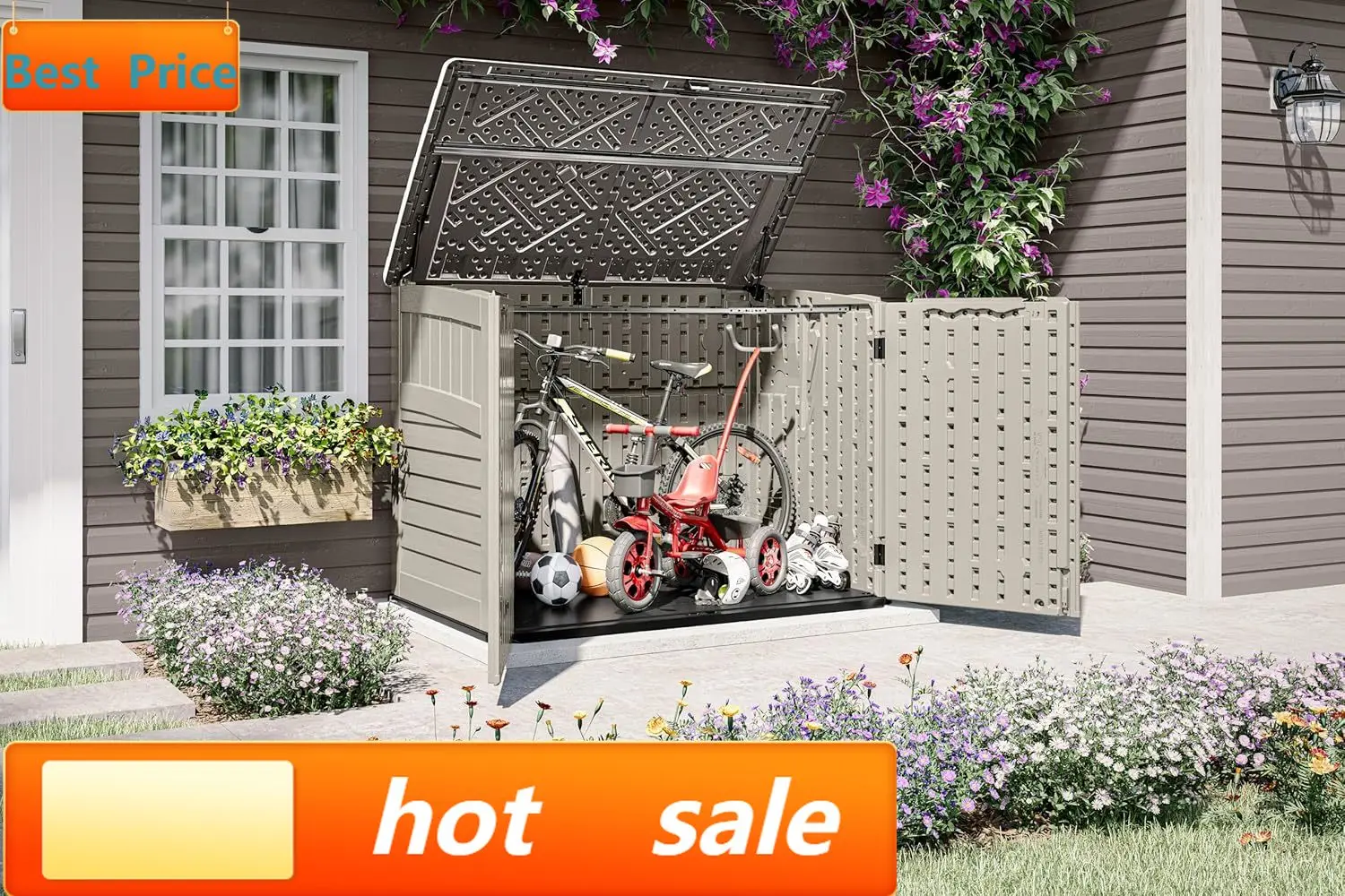 hot-selling5.9 ft. x 3.7 ft Horizontal Stow-Away Storage Shed - Natural Wood-Like Outdoor Storage for Trash Cans and Yard Tools