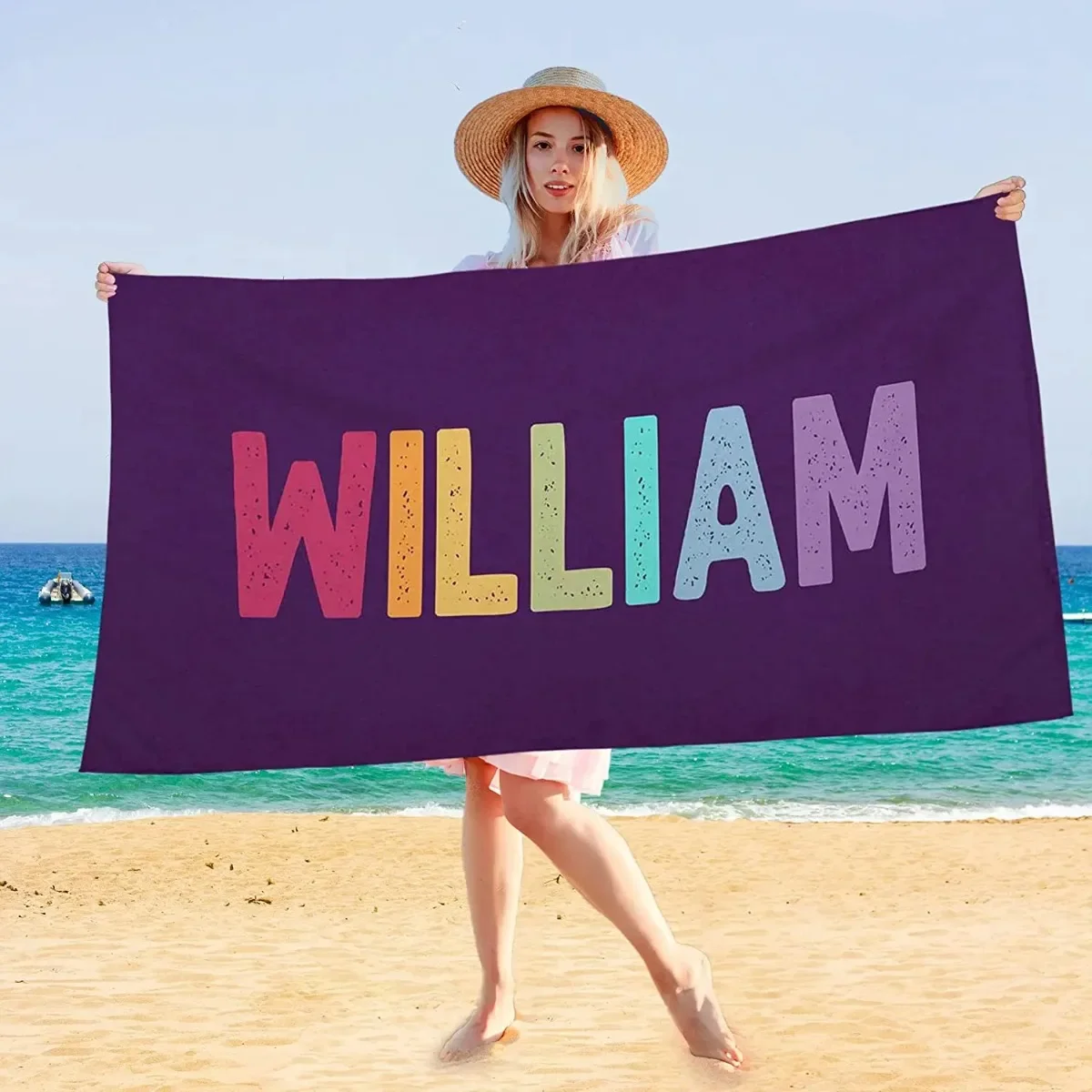 Personalized Beach Towel Customized Name Text Custom Bath Towel for Beach Gym Bathroom Own Design Pool Towel for Women Kids Gift