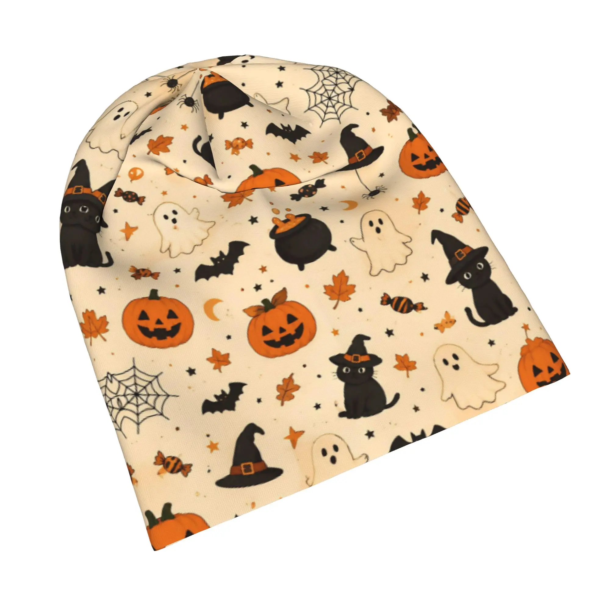 Halloween Ghost Pumpkin Spooky Trick Or Treat Witch Skull Cap Beanie Breathable  Cycling Hat for Men Women