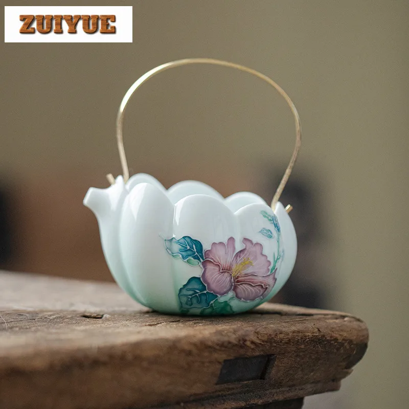

150ml Hand-painted Hibiscus Lifting Handle Tea Pitcher Divide Tea Cha Hai Dispenser Justice Cup Fair Mug Chinese Tea Set Craft