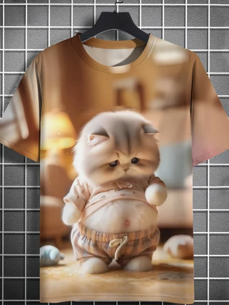 

Summer Outdoor Men's Clothing T-Shirt Fashion Cute Cat Cartoon 3D Printed Top Short Sleeve Round Neck Oversized Men's T-Shirt