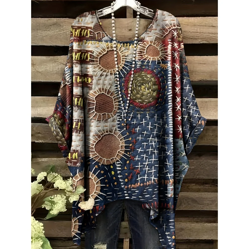

Women's Bohemian Style Graphic Print Y2k T-Shirt Summer Outdoors Fashion Round Neck Loose Short Sleeve Tee Harajuku Streetwear