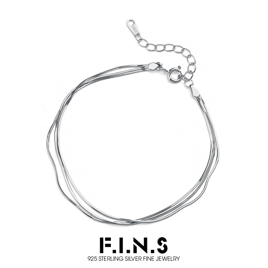 F.I.N.S 925 Sterling Silver Three Layer Bracelet for Women Adjustable Snake Chain Basic Bracelet Minimalist Fine Jewelry Gift
