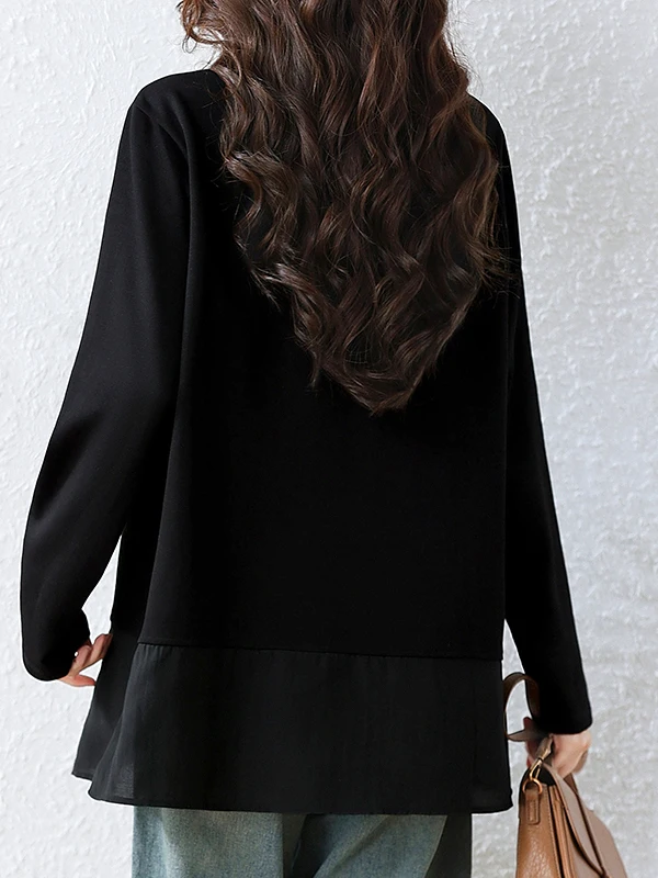 Black Oversized Long Sleeve round Neck Sweatshirt Women's Loose Drapey Commute Friendly T-Shirt Top for Autumn 2026