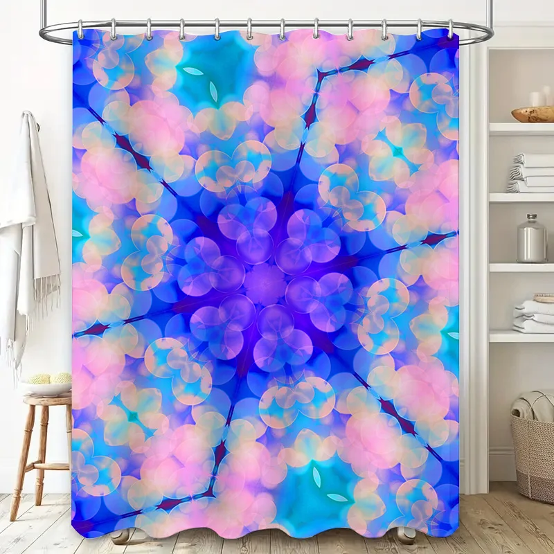 Patchwork Shower Curtain Set: Printed Bath Decor with Checkered Floral Design Waterproof Fabric for Bathroom Decoration in Multi